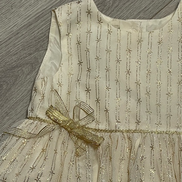 Gold and Cream Baby Dress with Bow - Picture 2 of 9